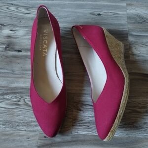 Viscata Roses Canvas V Cut Espadrille Wedges In Cherry Size 42 US 11